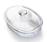 NUTRIUPS Cocotte ovale en verre borosilicate de 3 L avec couvercle, grande cocotte ovale pour four, passe au four avec couvercles (31 x 21,5 x 13 cm)