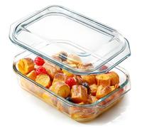 NUTRIUPS Cocotte rectangulaire en verre de avec couvercle en verre pour four à micro-ondes (1.35L)