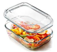 NUTRIUPS Cocotte rectangulaire en verre de avec couvercle en verre pour four à micro-ondes (2.1L)