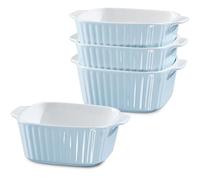 NUTRIUPS Ensemble de 4 plats de cuisson en céramique 13Oz, plats de cuisson carrés, petit plat de cuisson 400 ml pour friteuse à air, ustensiles de cuisson en céramique avec poignées (Bleu clair)