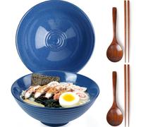 NUTRIUPS Lot de 2 bols à ramen en céramique avec baguettes et cuillères Bleu saphir 1200 ml