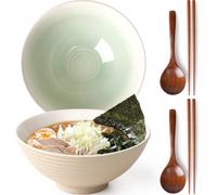 NUTRIUPS Lot de 2 bols à ramen en céramique avec baguettes et cuillères Bleu sarcelle 1200 ml