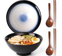 NUTRIUPS Lot de 2 bols à ramen en céramique de 1200 ml avec baguettes et cuillères (bleu lune)