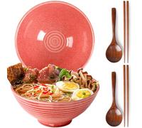 NUTRIUPS Lot de 2 bols à ramen en céramique de 1200 ml, avec baguettes et cuillères, grand bol à soupe de 20 cm, rose