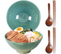 NUTRIUPS Lot de 2 bols à ramen en céramique de 1200 ml, avec baguettes et cuillères, grand bol à soupe de 20 cm, vert glacé