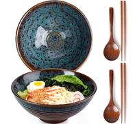 NUTRIUPS Lot de 2 bols à ramen en céramique de 1200 ml avec baguettes et cuillères (queue de paon)