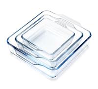 NUTRIUPS Lot de 3 petits plats de cuisson carrés en verre borosilicate résistant au four, 0.4L+0.8L+1.3L