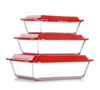 NUTRIUPS Lot de 3 plats de cuisson profonds en verre avec couvercles en plastique, plats à lasagnes profonds pour four, plats de cuisson rectangulaires en verre (1,4 + 2,3 + 3,5 l)