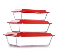 NUTRIUPS Lot de 3 plats de cuisson profonds en verre avec couvercles en plastique, plats à lasagnes profonds pour four, plats de cuisson rectangulaires en verre (2,3 + 3,5 + 5,4 l)