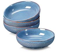 NUTRIUPS Lot de 4 bols de service en céramique de 21,5 cm de diamètre - Assiettes creuses de 1,2 l - En porcelaine de qualité supérieure - Bleu vintage