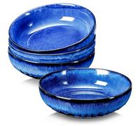 NUTRIUPS Lot de 4 bols de service en céramique de 21,5 cm de diamètre - Assiettes creuses de 1,2 l - En porcelaine de qualité supérieure - Bleu profond
