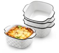 NUTRIUPS Lot de 4 petits plats de cuisson carrés en céramique de 368,5 g pour friteuse à air, plats de cuisson en céramique avec poignées (motif losanges)