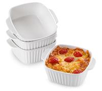 NUTRIUPS Lot de 4 petits plats de cuisson carrés en céramique de 400 ml pour friteuse à air, plats de cuisson blancs avec poignées, passent au four et au micro-ondes