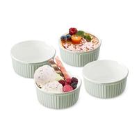 NUTRIUPS Lot de 4 ramequins verts de 400 ml, passent au four, plats à pudding en porcelaine pour crème brûlée, soufflé, petits ramequins en céramique pour pâtisserie