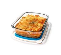 NUTRIUPS Petit plat à lasagnes rectangulaire en verre avec couvercle en plastique sans BPA, 16 x 23 cm, résistant au four