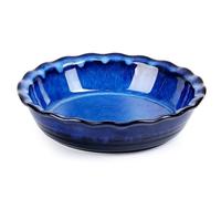 NUTRIUPS Plat de cuisson profond en céramique résistant au four, grand plat à tarte de 25,5 cm, plat à lasagnes en porcelaine bleue, bleu