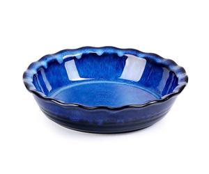 NUTRIUPS Plat de cuisson profond en céramique résistant au four, grand plat à tarte de 25,5 cm, plat à lasagnes en porcelaine bleue, bleu