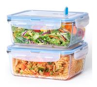 NUTRIUPS Récipients hermétiques en verre avec couvercles, 1 L, ensemble de stockage alimentaire rectangulaire, sans BPA, pour la préparation des repas, les voyages, le congélateur, le four