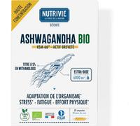 Ashwagandha Bio KSM-66 - Extra dosé 6000 mg - 5% Withanolides - Stress, Sommeil, Concentration & Vitalité - 20 Ampoules - 100% Naturel - Fabriqué en France - Nutrivie