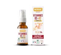 NUTRIVIE Spray Vitamine D3 K2 Format Nomade Pratique - 2MOIS - Sans Goût - 1000 UI - Immunité & Capital Osseux - Dès 3 Ans - Fabriqué en France