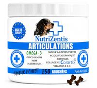 NUTRIZENTIS | Articulation Chien Anti Inflammatoire Chien Glucosamine Chondroïtine MSM Collagène Colartix® Omega 3 Poudre de Moule Verte | Fabriqué en Europe | 2x150 Bouchées au Poulet
