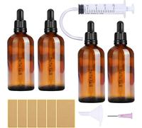 Nuts OT nuts Lot de 4 flacons à pipette en verre ambré - 100 ml - Flacons compte-gouttes en verre avec bouchon pipette noir - Avec 5 accessoires
