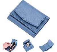 NUTSE Mini portefeuille pliable en cuir véritable avec blocage RFID, unisexe, anti-fraude, bleu clair, simplicité urbaine