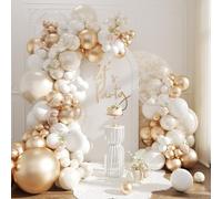 NUTTYBASH Kit d'arche de ballons blancs et dorés, guirlande de ballons métallisés à double rembourrage champagne doré et blanc pour mariage, anniversaire, fête prénatale, révélation du sexe