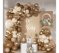 NUTTYBASH Kit d'arche de ballons marron, 126 ballons marron neutre, doré et blanc sable pour anniversaire, fête prénatale, fête prénuptiale, décorations de fête