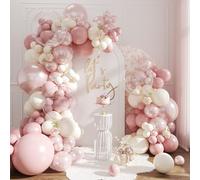 NUTTYBASH Kit d'arche de ballons rose poudré, guirlande de ballons blancs à double rembourrage pour mariage, anniversaire, fête prénatale, révélation du sexe, décorations de fiançailles de mariage