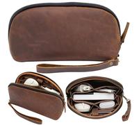 NUTUCH Pochette en cuir pour câbles, chargeurs, téléphone | Sac technique | Pochette d'accessoires de voyage à fermeture éclair | Organiseur électronique - Sac de voyage (grand marron foncé vintage)