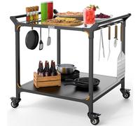NUUK Table de cuisson à pizza pour extérieur, 81,3 x 81,3 cm, table de préparation des grillades avec double étagère en acier inoxydable, chariot de préparation des aliments pour jardin, terrasse