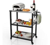 NUUK Table de salle à manger d'extérieur mobile à 3 étagères 40,6 x 61 cm Table de travail à roulettes avec dessus en acier inoxydable pour barbecue