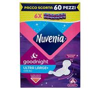 Nuvenia - Absorbant ultra nuit avec ailes - Surface respirante et absorption rapide - 6 paquets de 10 serviettes hygiéniques