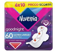 NUVENIA Ultra Nuit Ailes 60 serviettes absorbantes, 6 paquets de 10 serviettes hygiéniques