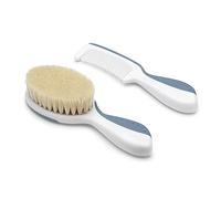 Nuvita 1137 Ensemble Peigne et Brosse en Poils Naturels de Laine - Ensemble de Soin des Cheveux - Powder Blue