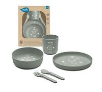 Nuvita 8465 Set Repas - Assiette, Bol, Tasse et Couverts en PLA - Passe au Lave-vaisselle, Compatible Micro-ondes, Sans BPA ni Phtalates - Dès 6 Mois - Sage Green
