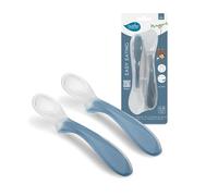 Nuvita 8480 Easy Eating - Lot de 2 Cuillères en Silicone pour Bébé - Cuillères Douces et Sûres pour la Diversification Alimentaire - Manche Antidérapant Ergonomique - Design Hygiénique - Powder Blue