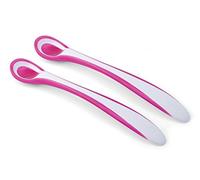 Nuvita 8485 EasyEating - Lot de 2 cuillères thermosensibles pour bébés - Silicone Bebe super doux - Capteur de température de changement de couleur - Poignée antidérapante - Premier repas - Design italien (Rose)