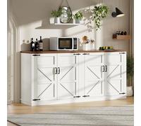 NuvlaGu Armoire latérale blanche de style maison de campagne avec quatre portes, dimensions 160 x 40 x 85 cm, deux étagères réglables en hauteur, idéale comme armoire de rangement, armoire de cuisine