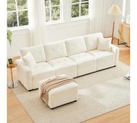 NuvlaGu Canapé 4 places 280 cm avec espace de rangement sous les sièges, canapé en velours côtelé avec noyau à ressorts et tabouret à placer librement, grand canapé de salon, beige, 280 x 146 x 85 cm