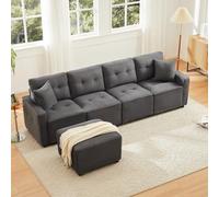 NuvlaGu Canapé 4 places 280 cm avec espace de rangement sous les sièges, canapé en velours côtelé avec noyau à ressorts et tabouret à placer librement, grand canapé de salon, gris, 280 x 146 x 85 cm