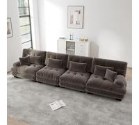 NuvlaGu Canapé cloud modulaire 4 places avec siège bas, en chenille, avec accoudoirs larges, grand canapé de salon, pour appartement, bureau, studio, canapé rembourré, marron