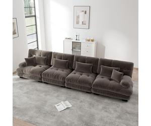 NuvlaGu Canapé cloud modulaire 4 places avec siège bas, en chenille, avec accoudoirs larges, grand canapé de salon, pour appartement, bureau, studio, canapé rembourré, marron