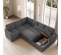 NuvlaGu Canapé convertible en forme de U avec espace de rangement en velours côtelé extensible Gris 274 cm