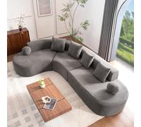 NuvlaGu Canapé d'angle moderne en forme de L sans pieds 5 places en chenille avec rembourrage en mousse douce, design à dossier coussin, confortable, facile d'entretien, idéal pour les grands salons