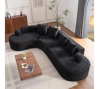 NuvlaGu Canapé d'angle moderne en forme de L, sans pieds, 5 places, en chenille avec rembourrage en mousse douce, design à dossier, confortable, facile d'entretien, idéal pour les grands salons, noir