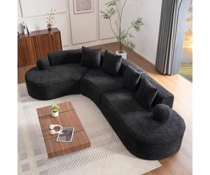 NuvlaGu Canapé d'angle moderne en forme de L, sans pieds, 5 places, en chenille avec rembourrage en mousse douce, design à dossier, confortable, facile d'entretien, idéal pour les grands salons, noir