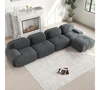 NuvlaGu Canapé d'angle modulaire en forme de L 4 places avec méridienne - Canapé sans cadre en velours côtelé 32D hautement élastique - Accoudoirs extra larges - Antidérapant - Sans montage - Gris