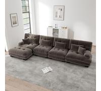 NuvlaGu Canapé d'angle modulaire en forme de L 4 places avec méridienne mobile, chenille avec siège bas et accoudoirs larges, grand canapé de salon, pour appartement, bureau, marron